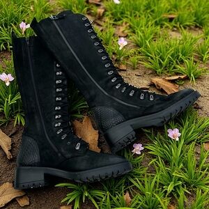 Vintage Foundry Henrietta Tall Leather Biker Moto Boot Knee High Black Women 10